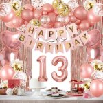 D�coration anniversaire 13 ans fille or rose - ballons et banni�re joyeux anniversaire pour f�te (13)[a2738] ...