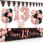 D�coration anniversaire 13 or rose noir ballons banderole joyeux 13 ans triangle banni�re toile affiche ...
