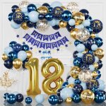 D�coration anniversaire 18 ans - arche ballon ballons bleu or banni�re joyeux anniversaire pour femme ...