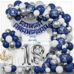 D�coration anniversaire 18 ans - swamee - bleu argent - arche ballon - banni�re happy birthday - ballon ...