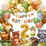 D�coration anniversaire 2 ans gar�on fille - kit jungle animaux avec ballons verts et marrons pour b�b�[a292] ...