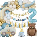 Dcoration anniversaire 2 ans garon - kit bleu et or avec ballons ours bannire - fte enfant thme ...