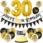 D�coration anniversaire 30 ans - kit ballon guirlande noir et or - banni�re joyeux anniversaire - f�te ...
