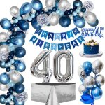 Decoration anniversaire 40 ans homme 40e ballon anniversaire bleu argent joyeux anniversaire banni�re ...