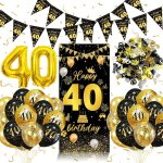 Dcoration anniversaire 40 ans noir or - bannires confettis ballons pour fte de femme et homme