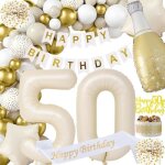 Dcoration anniversaire 50 ans - blanc sable ballons guirlande  confettis bannire happy birthday - ...