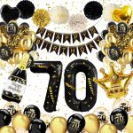 Decoration anniversaire 70 ans deco 70 ans anniversaire homme femme noir or ballon 70 banni�re joyeux ...