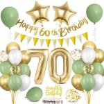 D�coration anniversaire 70 ans - kit ballon guirlande vert et or - banni�re joyeux anniversaire - f�te ...