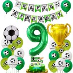 Decoration anniversaire 9 ans football ballons football 9 ans gar�on vert 9 ans gar�on football ballons ...