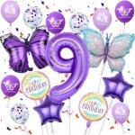 Decoration anniversaire 9 ans papillon ballon 9 ans fille violet papillons multicolores decoration 9 ...