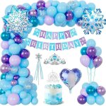 Decoration anniversaire fille princesse ballon avec happy birthday guirlande cake topper couronne wand ...