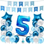 Decoration anniversaire garcon 5 ans bleu - kit anniversaire garcon - ballon anniversaire garcon 5 ans ...