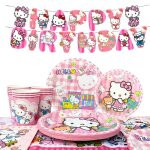 Decoration anniversaire de hello kitty assiettes en papier jetables hello kitty dcoration de fte danniversai ...