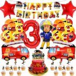 D�coration anniversaire pompier 3 ans 32 pi�ces ballons camion de pompier ballon pompier 3 ans d�coration ...