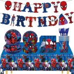 Decoration anniversaire spiderman 82 pcs ensemble de vaisselle de fte spider nappe bannire serviette ...