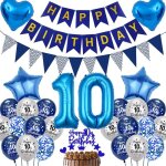 Decoration ballon anniversaire 10 ans - happy birthday banderole fanions deco de f�te argent bleu le ...