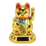 D�coration de chat porte - bonheur chinois bras ondul� lumi�re solaire statue � induction figurine pour ...
