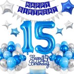 D�coration danniversaire 15 ans gar�on bleu ballons gonflables 15 ans pour gar�on ballons happy birthday ...