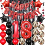 Dcorations danniversaire pour fille rouge et noir dcorations pour 18 ans ballons de fte pour 18 ans ...