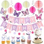 D�coration danniversaire papillon violet avec banni�re happy birthday d�coration danniversaire pour fille ...
