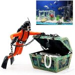 D�coration daquarium - yyv - coffre au tr�sor plongeur - orange - r�sine - pour eau douce et sal�e