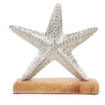 Dcoration  poser toile de mer argent en mtal sur socle en bois - dimensions : 175 x 5 x 185 cm