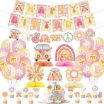 D�corations de f�te groovy - d�corations de hippie une banni�re de joyeux anniversaire une guirlande ...