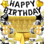 D�coration de f�te - jormftte - ballon anniversaire - or noir - 24 ballons - guirlande happy birthday ...