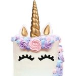 Dcorations gteau 5 pices dor licorne gteau danniversaire / cake topper licorne klaxon oreilles et ...