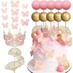 D�coration de g�teau boules roses champagne diad�me couronne f�te anniversaire fournitures th�me boh�me ...