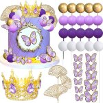 D�coration g�teau princesse perles violettes diad�me f�te anniversaire style boh�me[a3603]