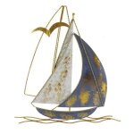 D�coration murale bateau voilier mer oc�an en m�tal couleur marine or �cru effet vieilli