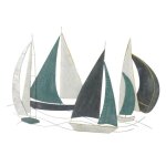 D�coration murale bateaux voiliers nautisme en m�tal de 79cm couleur gris bleu vert �cru