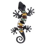Dcoration murale - gecko - lzard en mtal - 61 cm - noir et brun - style ethnique