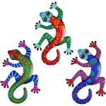 D�coration murale gecko en m�tal lot de 3 ornements de jardin sculpture � suspendre pour cl�ture ou mur ...