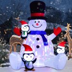 Dcorations de nol gonflables bonhomme de neige gonflable de nol avec 3 pingouins et 4 lumires led ...