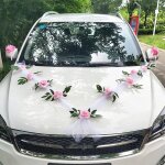 D�coration voiture mariage tulle ruban kit ratan roses guirlande bijoux mari�e d�co �l�gante