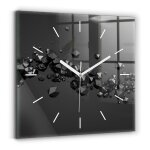 Decortapis horloge murale en verre horloge carr� 30cm abstraction noire