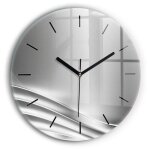 Decortapis horloge murale en verre horloge ronde 30cm abstraction argente