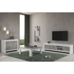 Denae - ensemble salon blanc et gris marbr meuble tv + buffet 2 portes + table basse carre