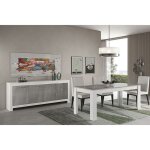 Denae - ensemble sjour blanc et gris marbr table 160cm + buffet 4 portes