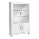 Denae - vitrine 4 portes laque blanc brillant avec eclairage led