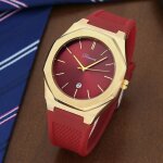 Montre  quartz - denvosi - rouge - rsistance  leau - bracelet en silicone - 15mm dpaisseur