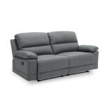 Denys - canap 2 places relax manuel simili cuir gris fonc