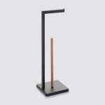 D�rouleur avec r�serve pour papier wc en m�tal noir et bambou naturel - longueur 20 x profondeur 20 x ...
