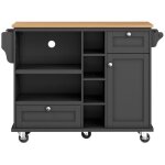 Desserte - billot desserte cuisine moderne noire 129x46x92cm - tiroirs armoires & plan bois clair - mobile ...