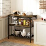 Desserte billot �tag�re boulanger 3 niveaux acier - meuble de cuisine rangement rustique brun et noir100x50x90 ...