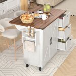 Desserte chariot de cuisine 140 x 45 x 925 cm chariot serviteur plan rabattable 1 porte 3 tiroirs mdf ...