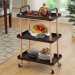 Desserte chariot style moderne  3 niveaux de cuisine pour rangement - errolves - noir et bois - 53. ...