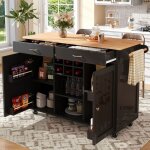 Desserte cuisine - buffet rangement avec roulettes - casier � vin + �tag�res r�glables + espace de rangement ...